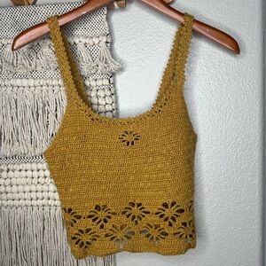 American Eagle Outfitters Mustard Crochet Tank Top
